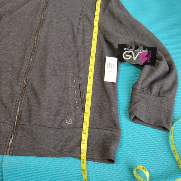 Gloria Vanderbilt Women's Studded Sweatshirt Jacket Full Zip Gray 2X - Picture 10 of 13